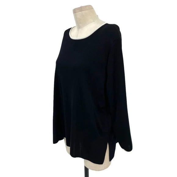 Exclusively Misook Black Ivory Piping Trim 3/4 Sleeve Sweater Plus Size 1X - Picture 4 of 8